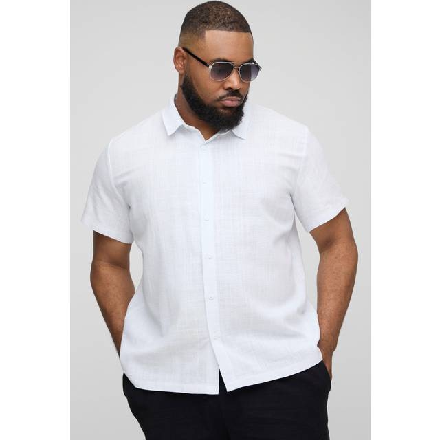 Mens White Plus Linen Oversized Short Sleeve Shirt