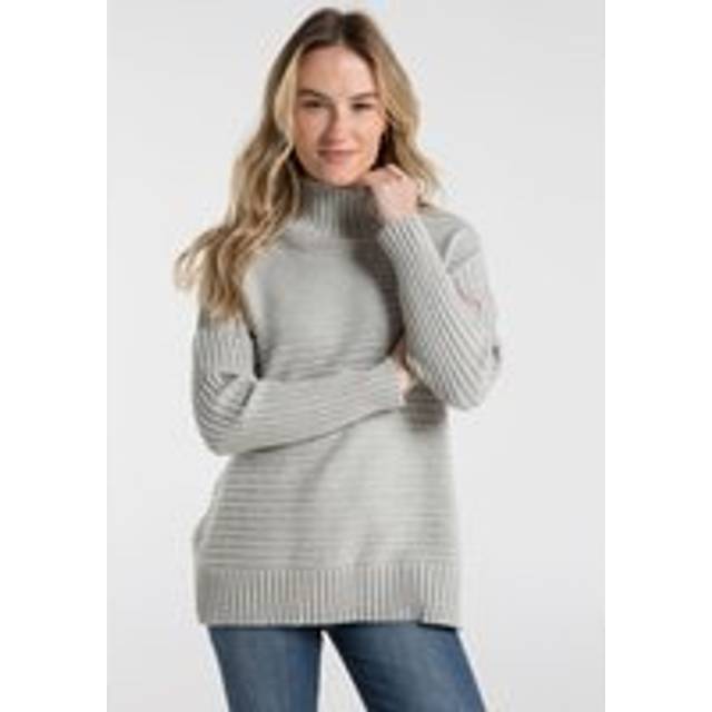 Cotton Ribbed Knit High Neck Jumper - Light Grey - XS
