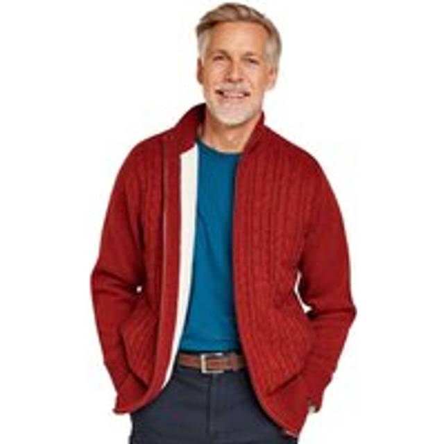 Sherpa-Lined Marl Knitted Zipper Cardigan - Burnt Orange