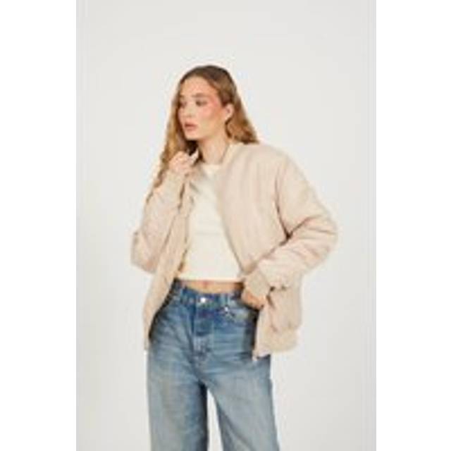 Brave Soul Ruched Sleeve Oversized Bomber Jacket In Stone - 10