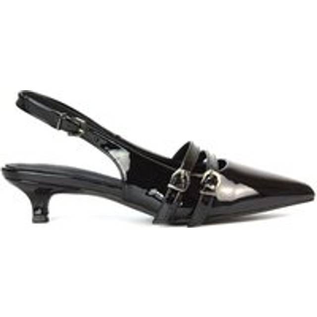 'Cassie' Slingback Low Kitten Heel Courts with Point Toe - True Black - 4