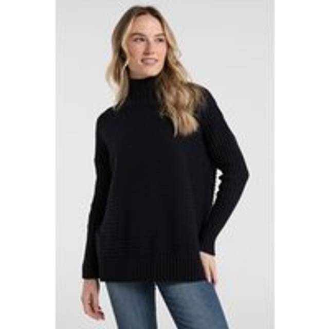 Cotton Ribbed Knit High Neck Jumper - Navy - XS