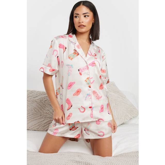 Pixiegirl White Satin Cowboy Graphic Short Pyjama Set 6-8 Pixiegirl | Petite Women's Pyjamas
