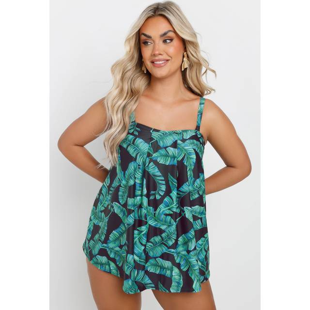 Yours Curve Green Leaf Print Tankini Top - 20