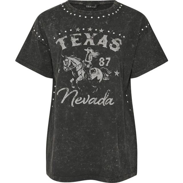 Yours Curve Charcoal Grey 'Texas' Acid Wash Tshirt, Women's Curve & Plus Size, Yours - 16