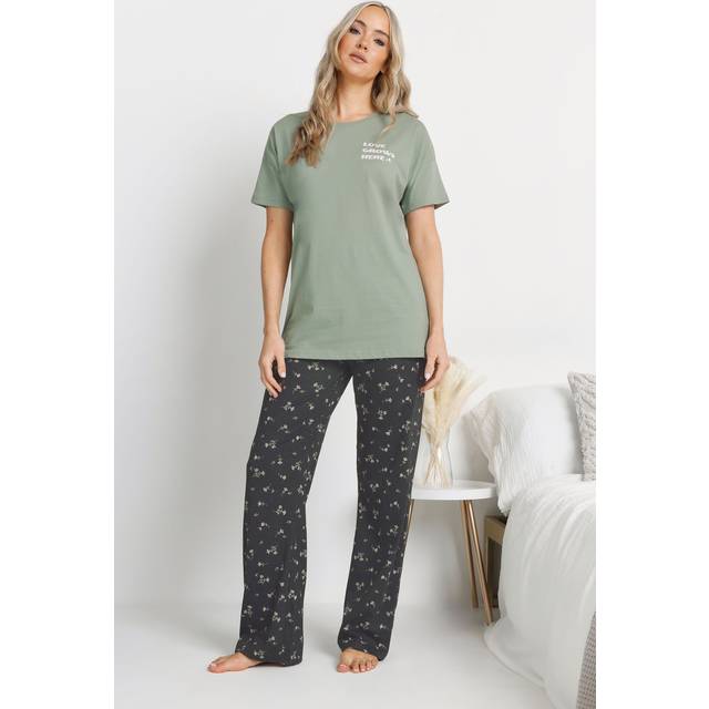 Lts Tall Sage Green Floral 'Love Grows Here' Slogan Pyjama Set 14-16 Lts | Tall Women's Pyjama Sets