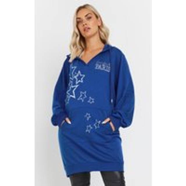 Yours Curve Blue 'Paris' Star Print Longline Hoodie, Women's Curve & Plus Size, Yours - 26-28