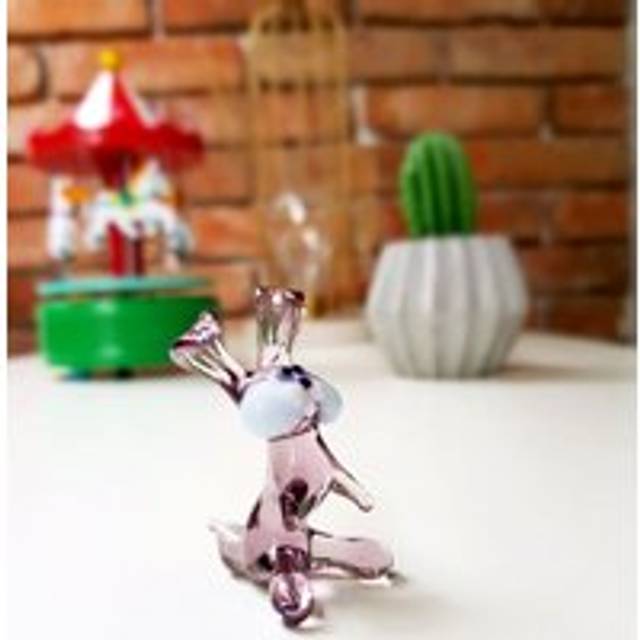 (Rabbit) Mini Glass Animal Figurine Hand Blown Decor Art