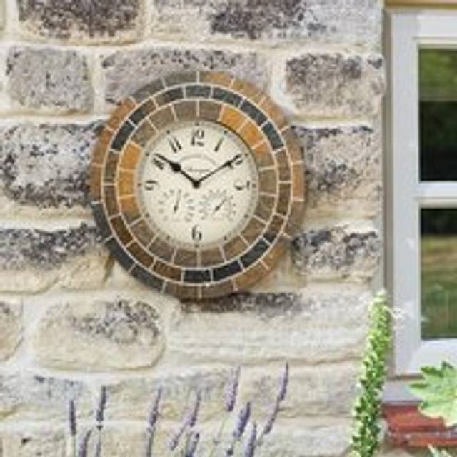 Stonegate Mosaic Garden Quartz Wall Clock & Thermometer - 33.5cm - Brown - One Size