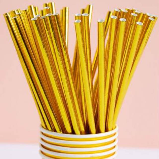 SHEIN 10/25/50/100pcs Disposable Gold Paper Straws, Candy Stick Straws, Suitable For Cocktails, Birthdays, BBQ, Events And Celebrations