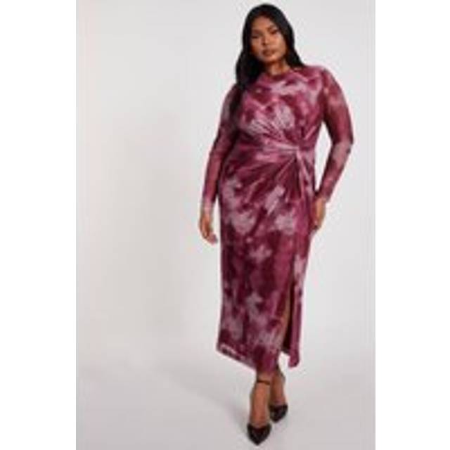 Dark Pink Curve Marble Print Midaxi Dress - 24