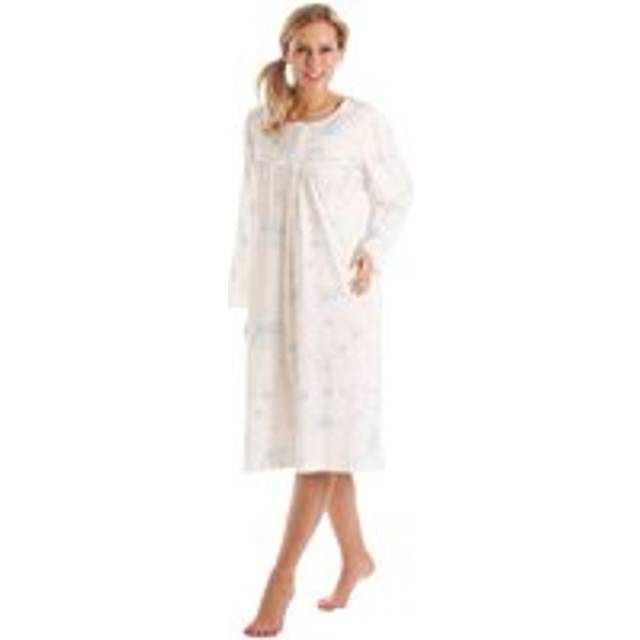 Long Sleeved Floral Cotton Jersey Button Neck Nightdress - Blue - 18-20