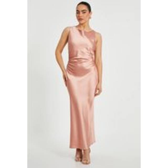 Pale Pink Petite Satin Ruched Midaxi Dress - 12