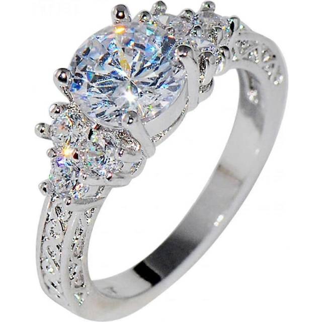(As show, One size) Luxury Diamond Silver Ring  Size 6