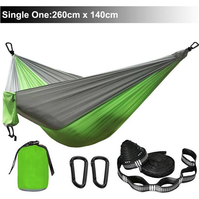 (Green and Light Grey) Solid Color Parachute Hammock with Hammock straps and Black carabiner Camping Survival travel Double Person outdoor furniture