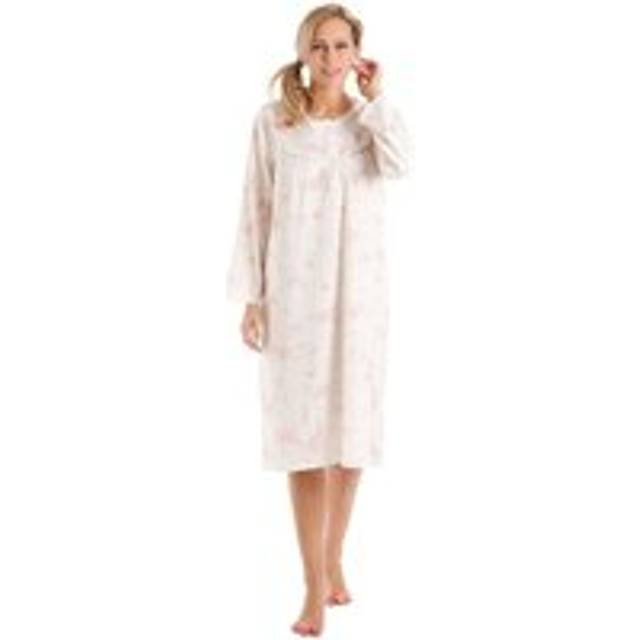 Long Sleeved Floral Cotton Jersey Button Neck Nightdress - Pink - 14-16