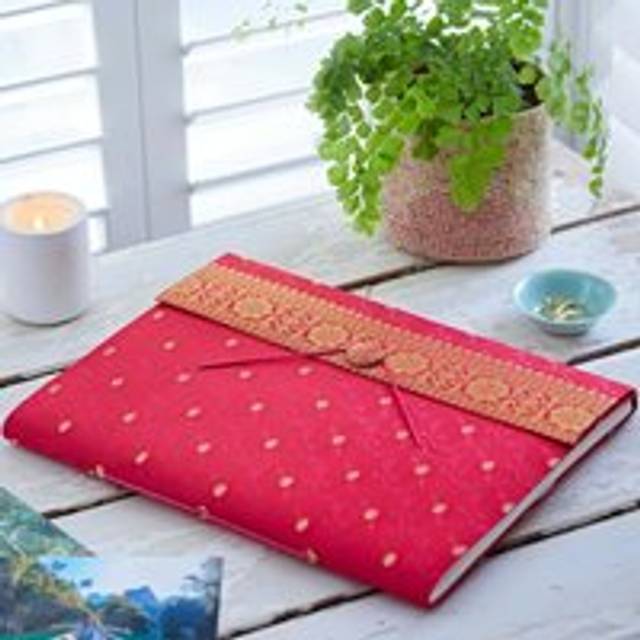 Extra Large Sari Fabric Photo Album - Cerise