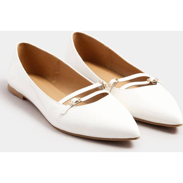 Lts Ivory White Pointed Buckle Flats In Standard Fit Standard > 11 Lts | Tall Women's Flats - Standard 11