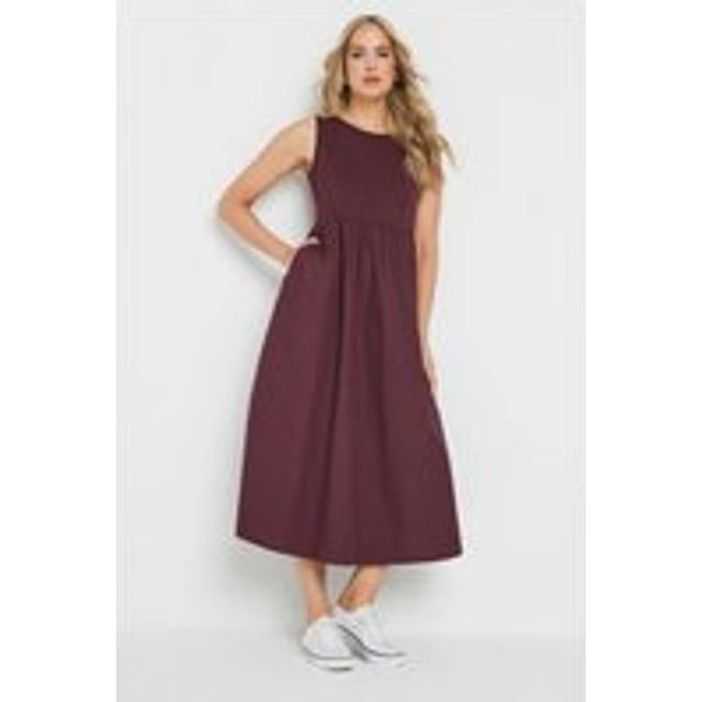 Lts Tall Burgundy Red Jersey & Woven Mix Fabric Midi Dress 20 Lts | Tall Women's Jersey Dresses