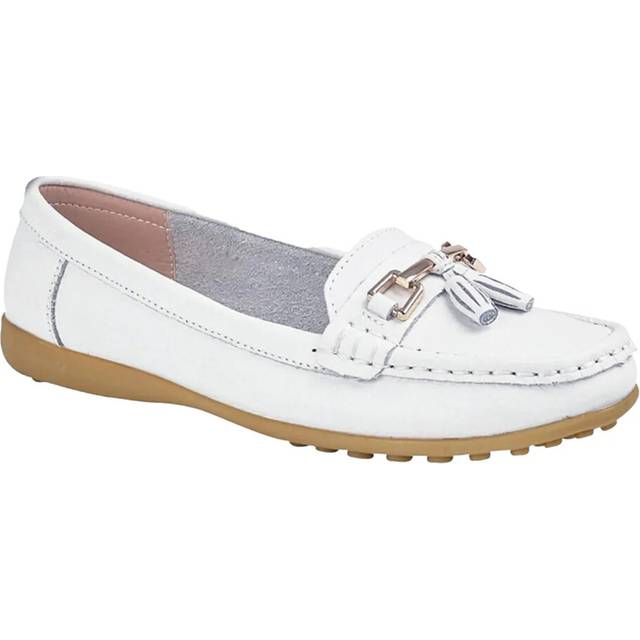 (3 UK, White) Boulevard Womens/Ladies Action Leather Saddle Loafers