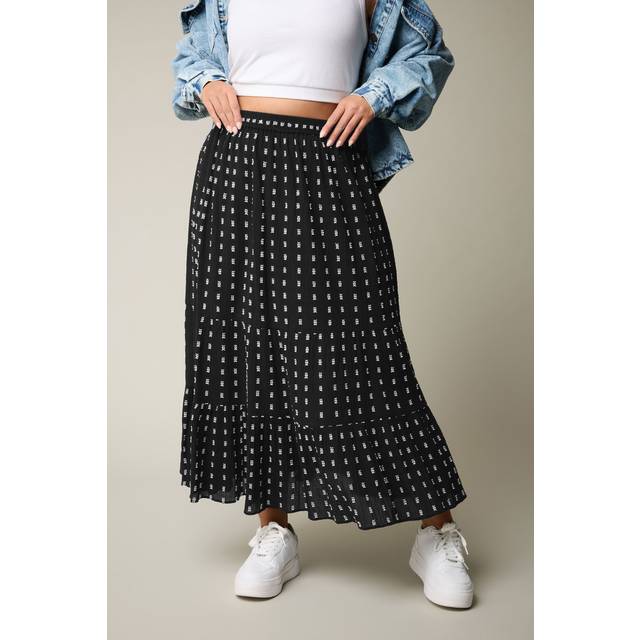 Yours Curve Black & White Dobby Tiered Maxi Skirt, Women's Curve & Plus Size, Yours - 18