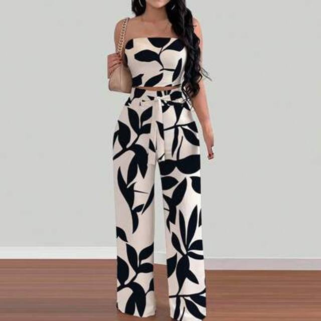 2 delar lös jumpsuit set med bandeau topp och byxor vid ben, ledig semester - Multifärgad (L,M,S,XL,XS,XXS)