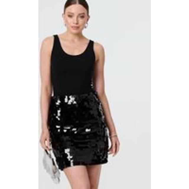 Izabel London Women's Sequin Embellished High Waist Mini Skirt in Black | Size: 12