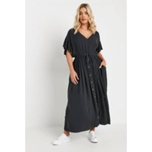 Yours Curve Black Button Chambray Maxi Dress, Women's Curve & Plus Size, Yours - 34-36