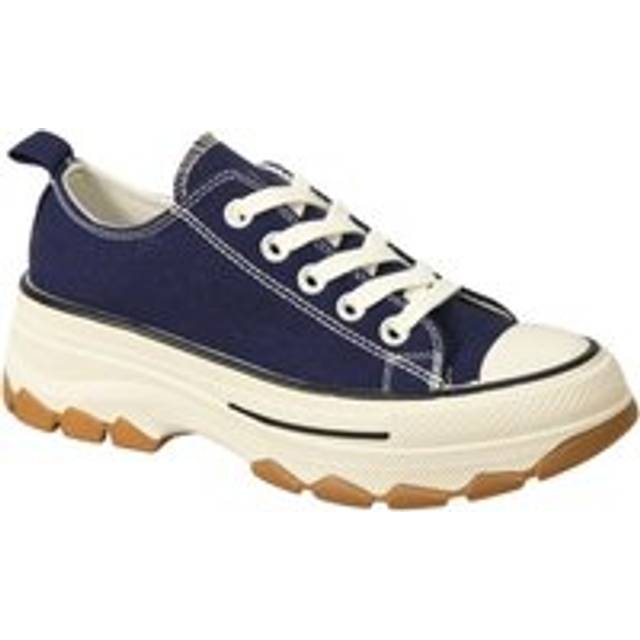 Low Top Canvas Casual Comfy Daily Wear Chunky Flatform Wedge Trainers - Navy - 7.5