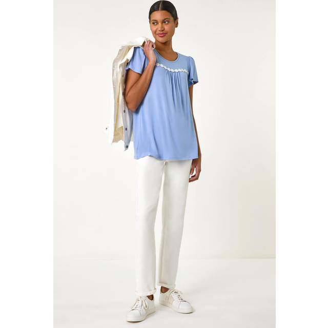 Daisy Applique Stretch Top - Light Blue - 16