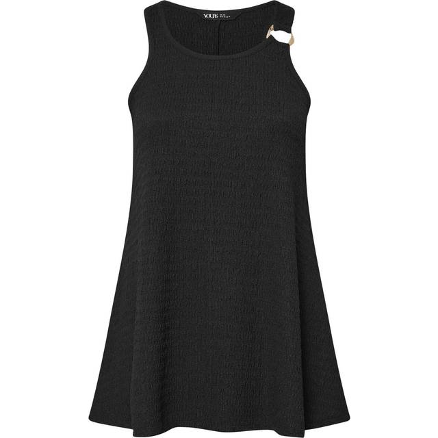 Yours Curve Black Ring Detail Textured Vest Top, Women's Curve & Plus Size, Yours - 26-28