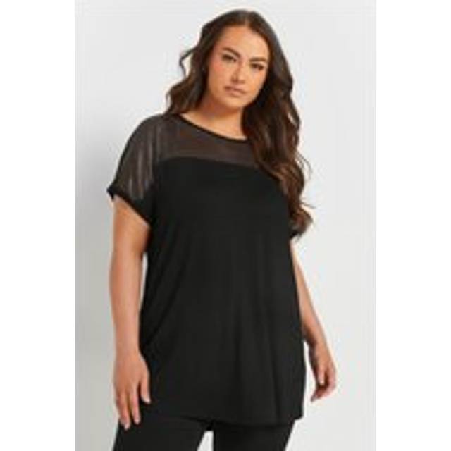 Yours Curve Black Sequin Mesh Panel Top, Women's Curve & Plus Size, Yours - 22-24