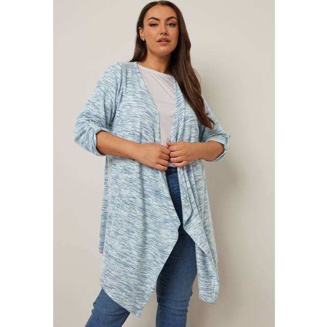 Yours Curve Blue Marl Soft Touch Waterfall Cardigan, Women's Curve & Plus Size, Yours - 26-28