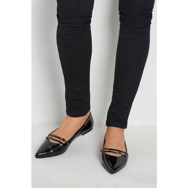 Lts Black Patent Pointed Buckle Flats In Standard Fit Standard > 8 Lts | Tall Women's Flats - Standard 8