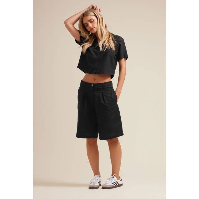 Pixiegirl Black Linen Bermuda Shorts 14 Pixiegirl | Petite Women's Casual Shorts
