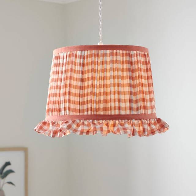 Carys Frilled Gingham Drum Lamp Shade - Orange