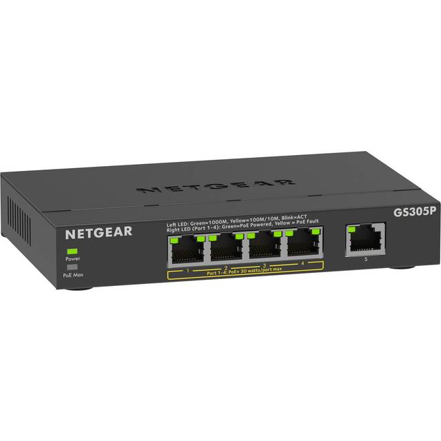 NETGEAR GS305Pv3 Unmanaged Gigabit Ethernet (10/100/1000) Power over Ethernet (PoE) Black
