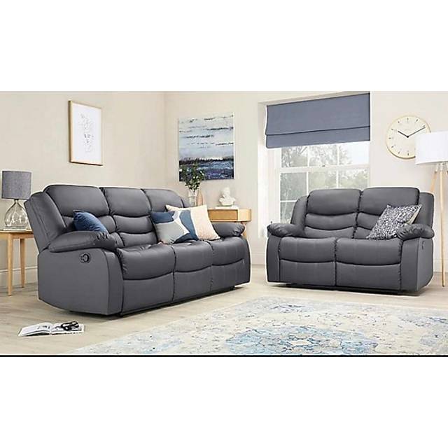 Roma Leather Recliner 3 & 2 Seater Sofa Set - Grey - One Size