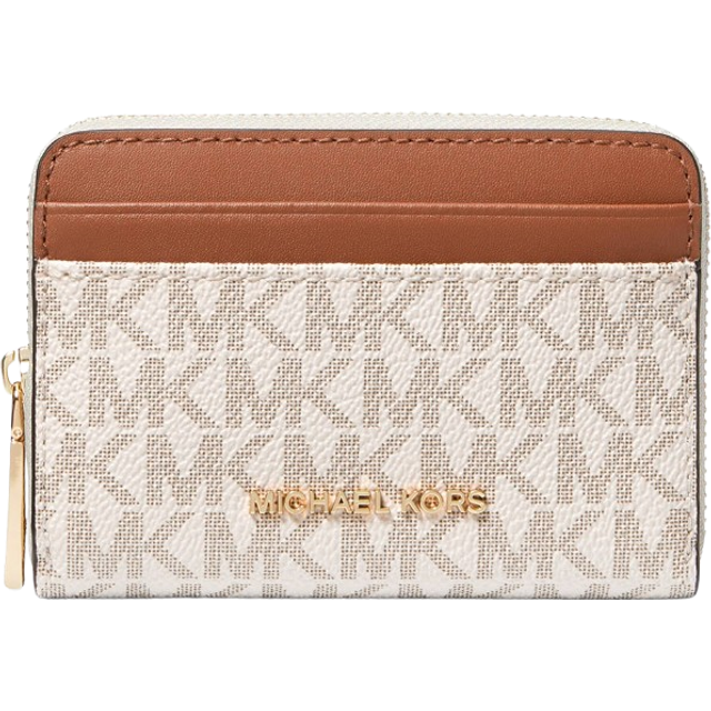 MK Jet Set Small Signature Logo Zip-Around Card Case - Natural - Michael Kors - ONE SIZE