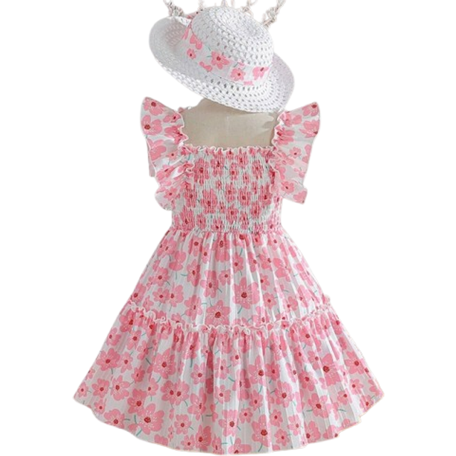 SHEIN Young Girls&#39; Mexican Children&#39;s Day Ditsy Floral Form-Fitting Midi Dress, Summer