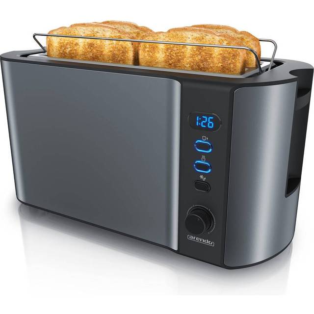 arendo - Frukost 4 slice long slot toaster - double wall housing  with warming rack  6 browning settings  auto bread centring  reheat defrost