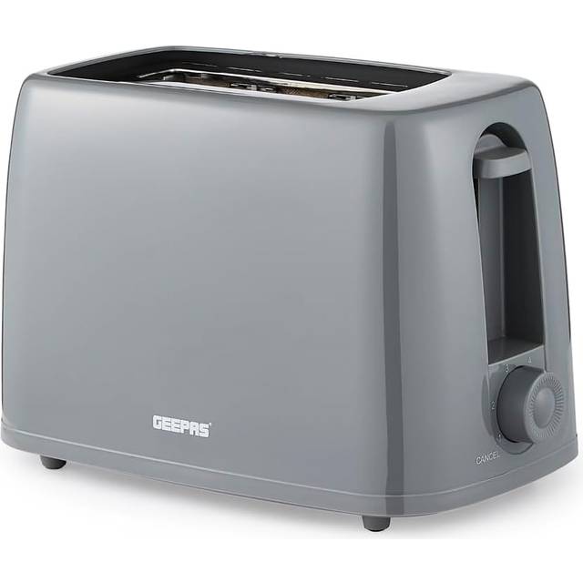 2 slice bread toaster 6 level browning control with crumb tray cancel 650w grey