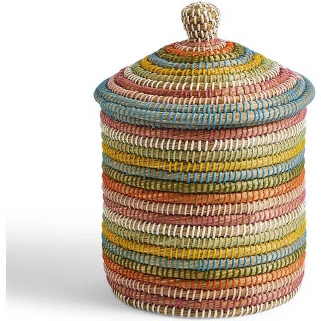Rainbow Seagrass Storage Basket with Lid - Multicolor