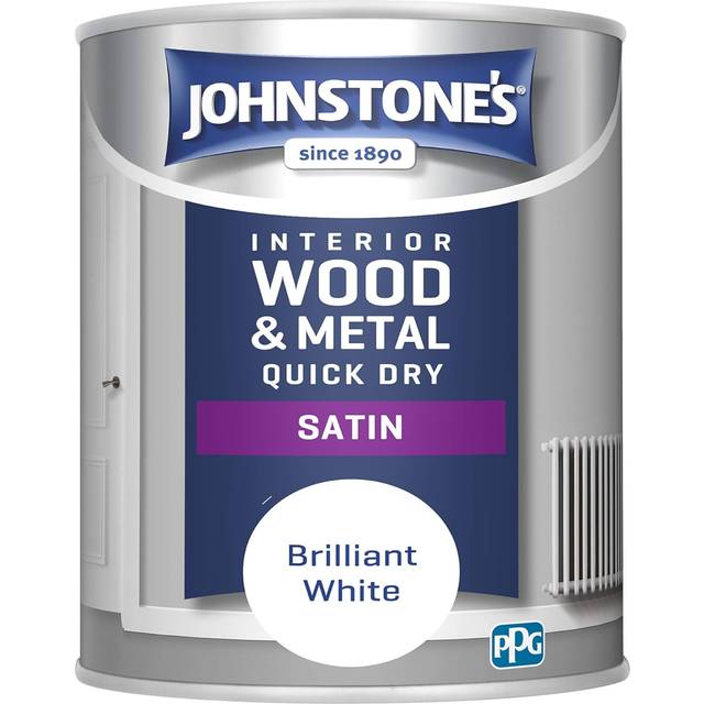- Quick Dry Satin - Brilliant White - Satin Finish - Water Based - Interior Wood & Metal - Radiator Paint - Low Odour - Dry in 1-2 Hours - 12m2
