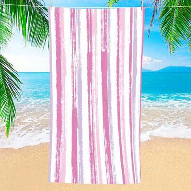 SHEIN 1pc Colorful Striped Beach Towel, Extra Large Microfiber Beach Blanket, Super Absorbent Bath Towel, Suitable For Travel, Swimming Pool, Snorkeling, Su