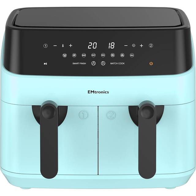 EMtronics Double Basket Air Fryer 9 Litre with 99 Minute Timer - Aqua