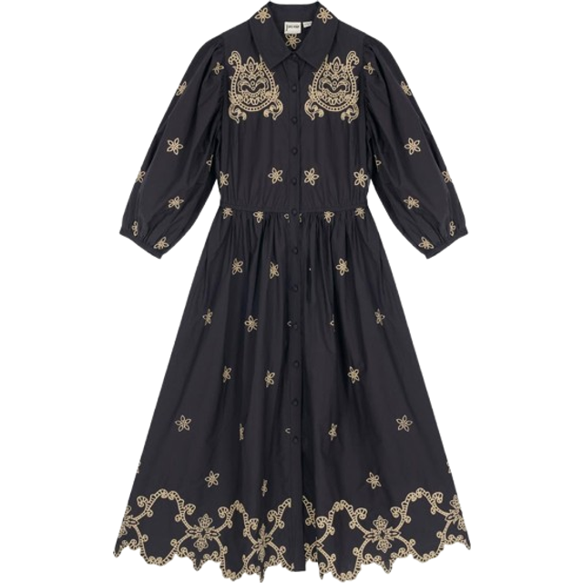 Joanie Clothing Rachida Embroidered Western Shirt Dress - Black - UK 18 (Black)