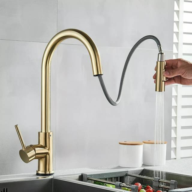 TEMU Kitchen Faucet Pull-out Spray 360° Tap Single Mixer Tap, 304 360 ° Kitchen Faucet