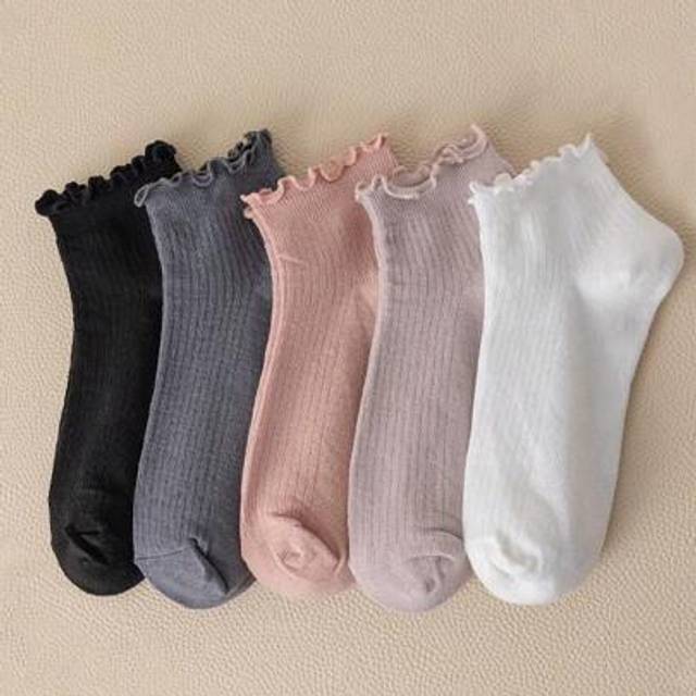 SHEIN 1/5 Pairs Women&#39;s Solid Color Ruffle Edge Casual Comfortable Soft Breathable Elegant Fashion Versatile Ankle Socks, Suitable For Daily Wear
