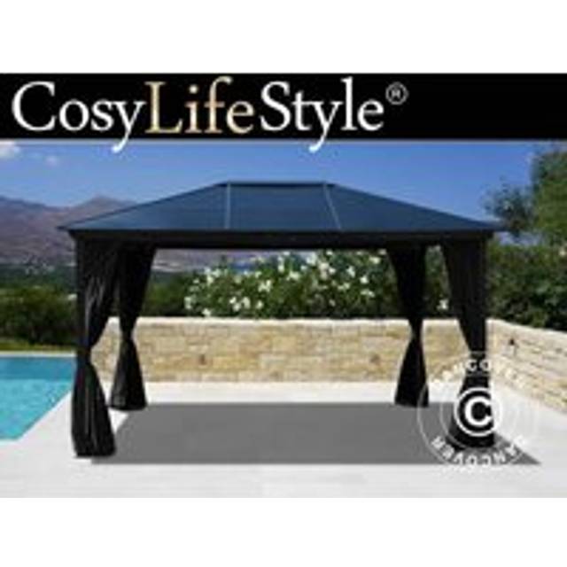 Gazebo Santa Barbara w/curtains and mosquito net, 3x4 m, Black